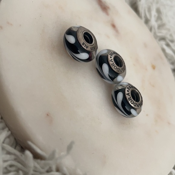 Set 3 retired black glass swirl Pandora charms - Picture 3 of 4